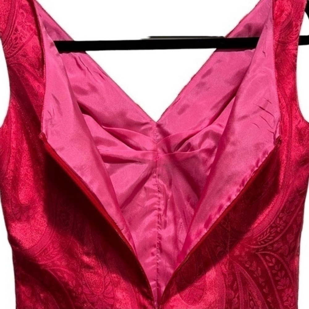 Barbara Tfank Brocade Cocktail Dress Red - Sleeveless Back Zip - Picture 8 of 14